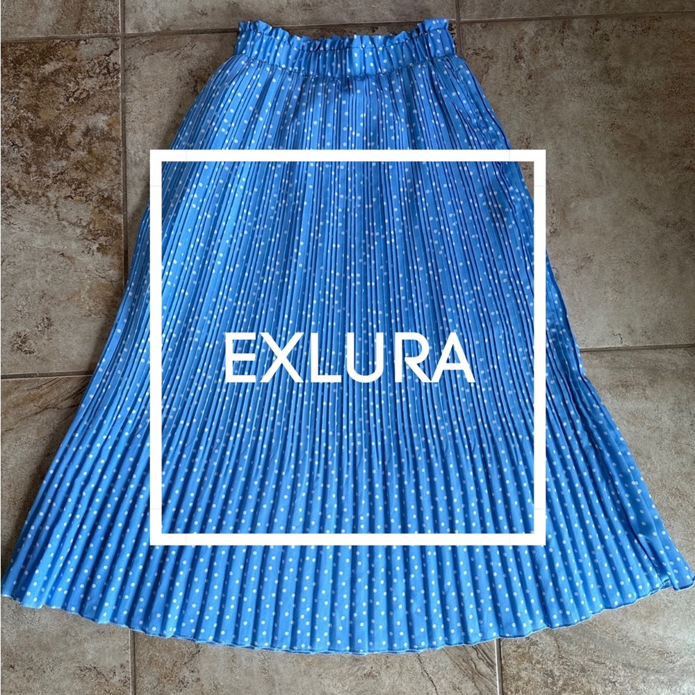 Exlura Blue & White Polka Dot A-Line Skirt